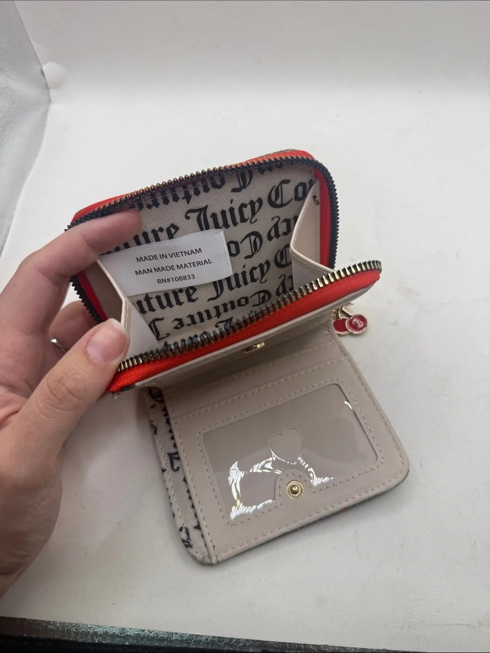 Juicy Couture Juicy Fruit Small Zip Around Wallet ID Card Holder Brown Red